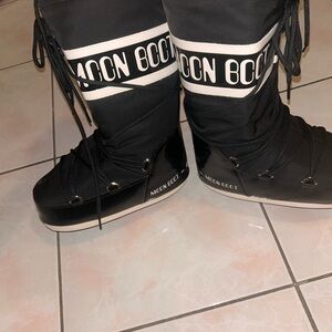 Black and White Moon Boot Snow Boots